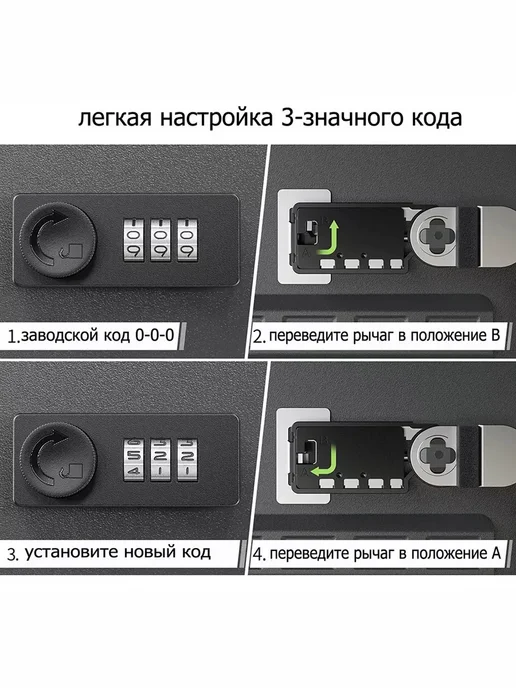 Крупный настенный сейф с 3-значным кодом для 20 ключей, черный, фото 4