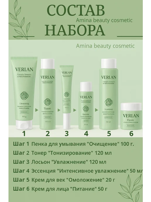 ElinkaM Подарочный набор уходовой косметики для лица, зеленый, фото 3