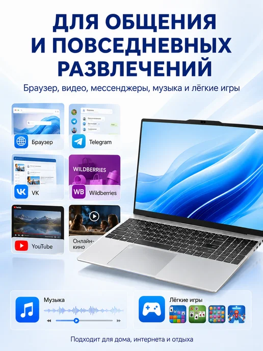 W&O Ноутбук для работы и учебы 15.6" 8 ГБ + 256ГБ, 16 ГБ, 512 ГБ, фото 5