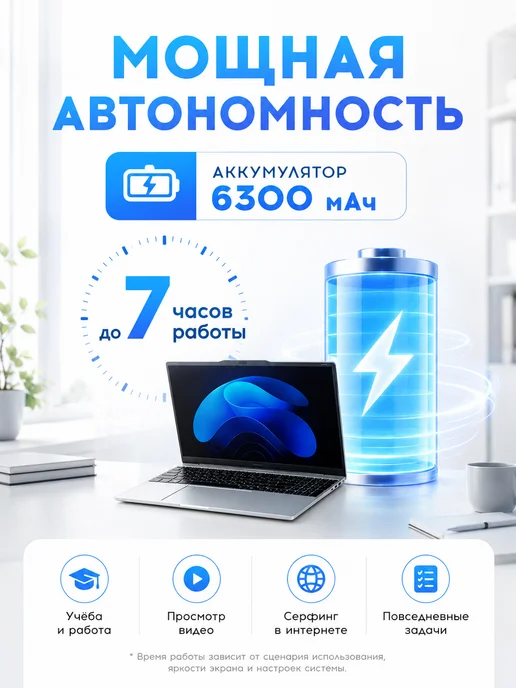 W&O Ноутбук для работы и учебы 15.6" 8 ГБ + 256ГБ, 8 ГБ, 256 ГБ, фото 6