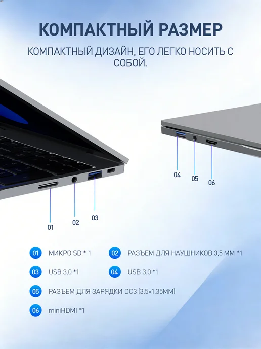 W&O Ноутбук для работы и учебы 15.6" 8 ГБ + 256ГБ, 8 ГБ, 256 ГБ, фото 8