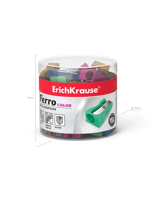 ERICH KRAUSE Точилка 1отв. металл Ferro Color ассорти, 3 шт, 1 шт, фото 3