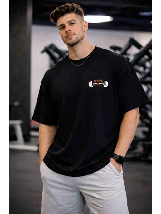 ChupChi Плотная футболка оверсайз черная с принтом GYM MODE ON, черный, фото 2