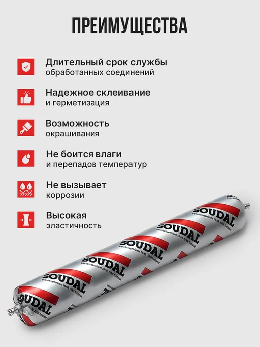 Soudal Полиуретановый герметик в колбасе SOUDAFLEX 40 FC серый, белый, фото 2