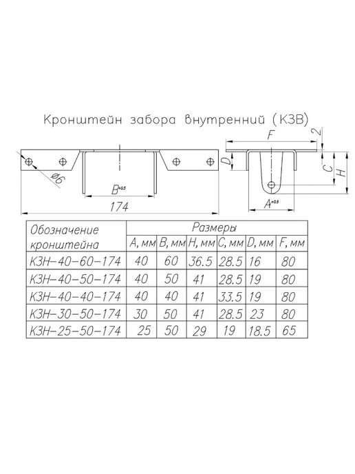 NOEZ Кронштейн забора КЗВ-40-60-174 внутренний, НОЭЗ, серый, фото 2
