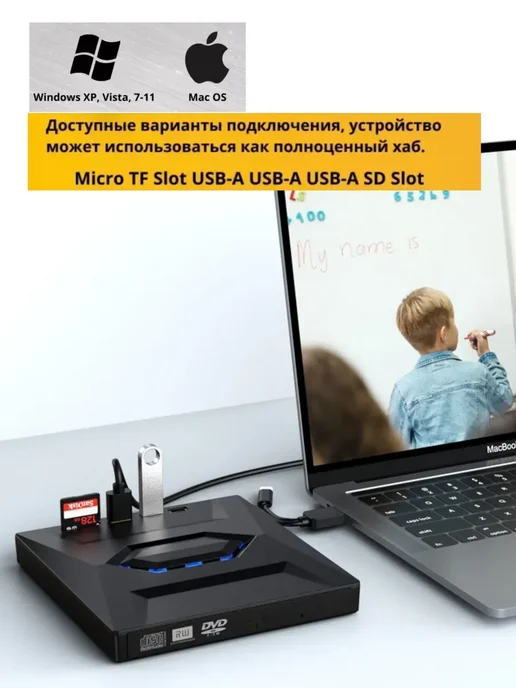 Дисковод внешний для ПК ноутбука CD-RW оптический привод, вариант, фото 2