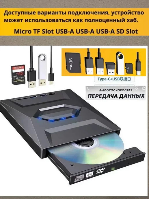 Дисковод внешний для ПК ноутбука CD-RW оптический привод, вариант, фото 6