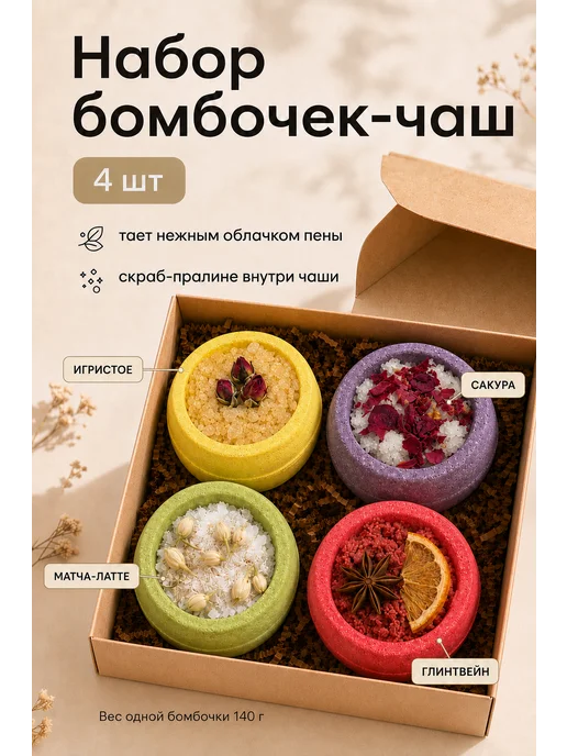 Me.Time.Lab Набор бомбочки для ванны праздничный 4 шт, 4 шт