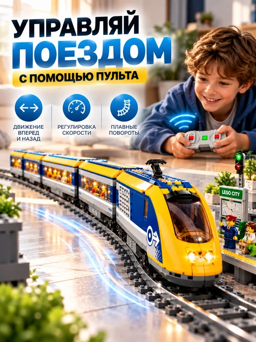 Конструктор Поезд пассажирский лего совместимый, вариант, фото 2