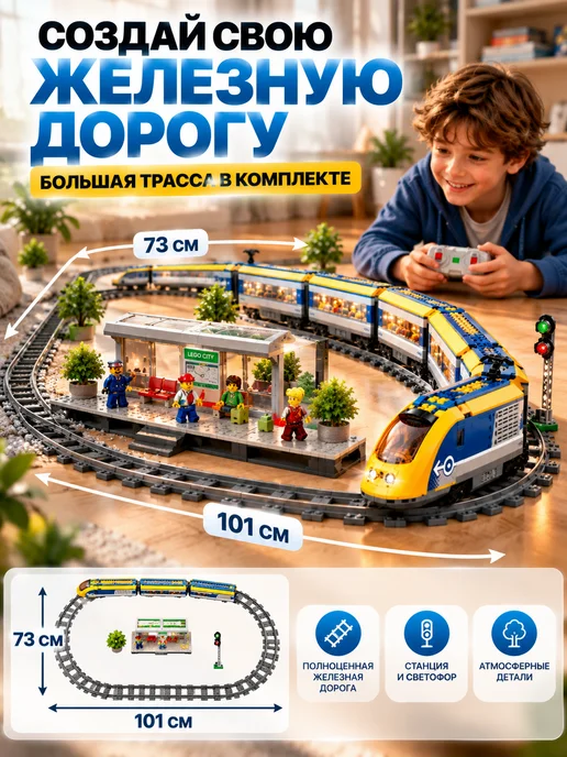 Конструктор Поезд пассажирский лего совместимый, вариант, фото 3