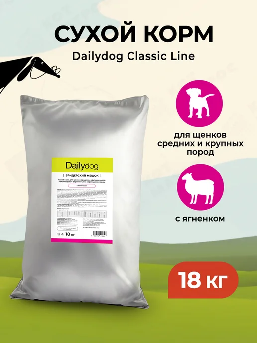 Сухой корм Dailydog для собак, крупные, средние, щенки, ягненок, 18 кг