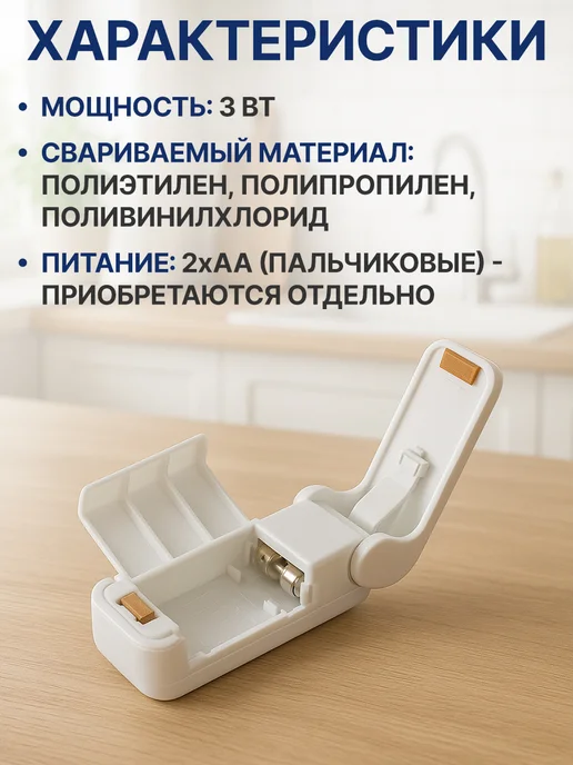 GT Запайщик пакетов ручной на батарейках, белый, фото 8