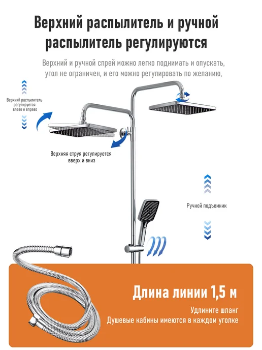 FRUD Душевая система с тропическим душем и термостатом,Y2400044, вариант, фото 6