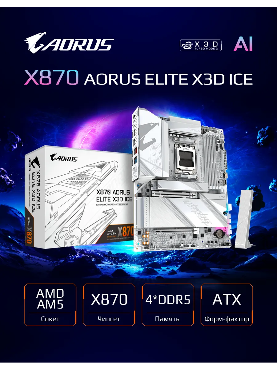 Материнская плата X870 ELITE X3D ICE AM5 AMD X870 ATX AORUS 649090878 купить в интернет‑магазине Wildberries