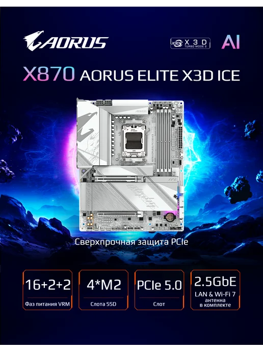 AORUS Материнская плата X870 ELITE WIFI7 AM5 AMD X870 ATX RT, белый, фото 2