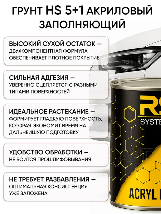 RS Systems Автомобильная грунтовка акриловая без отвердителя, серый, фото 3