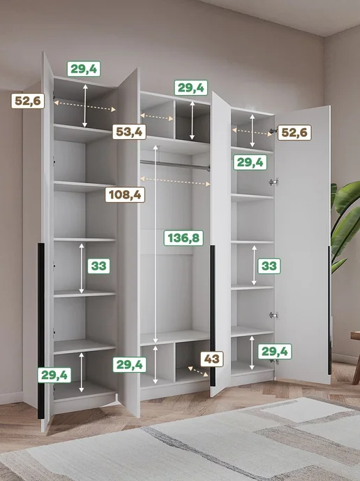 Woodcraft Распашной шкаф для одежды 220х45х210 Белый, Луас 4.2, 45x210, фото 2