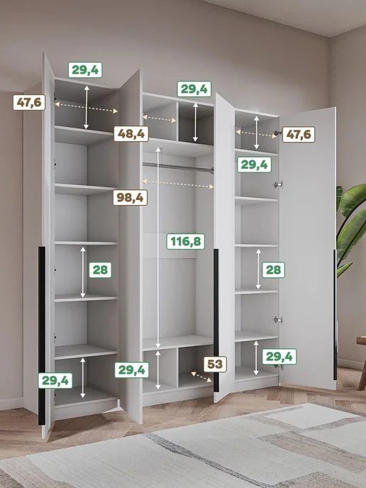 Woodcraft Распашной шкаф для одежды 200х55х190 Белый, Луас 4.2, 55x190, фото 2