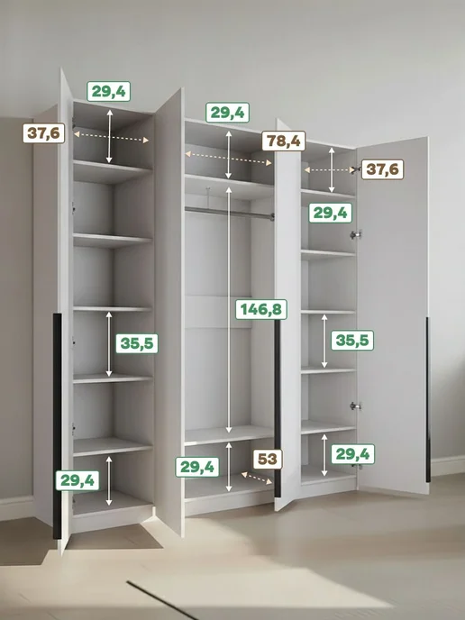 Woodcraft Распашной шкаф для одежды 200х60х240 Белый, Луас 4.2, 160x55x220, фото 2