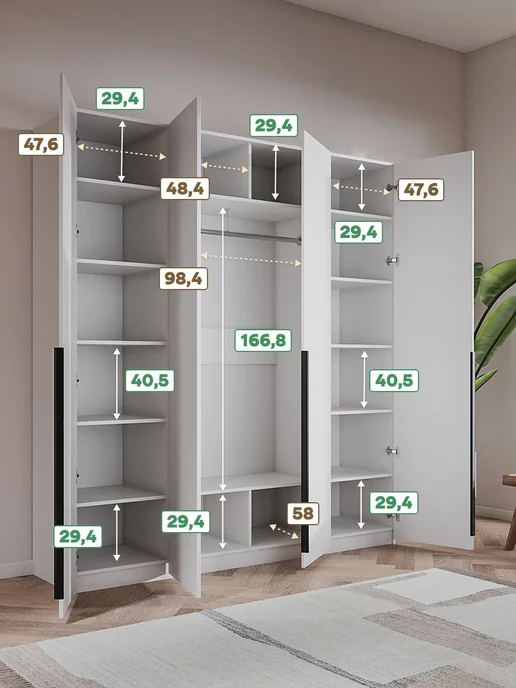 Woodcraft Распашной шкаф для одежды 200х60х240 Белый, Луас 4.2, 60x240, фото 2