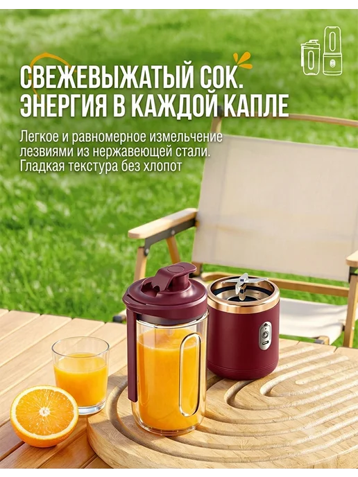 Портативный блендер для смузи и коктейлей с измельчителем, синий, фото 6