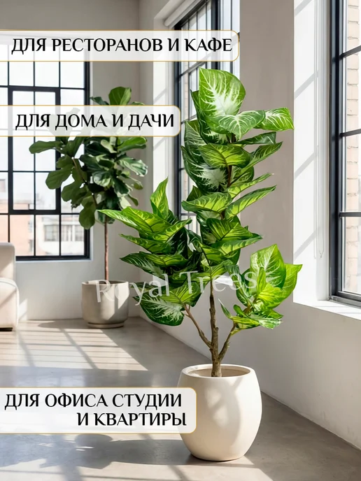 Royal Trees Искусственное дерево Диффенбахия 110см, зеленый, фото 3