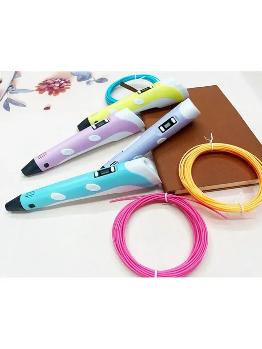 3D ручка (ABS + PLA) 3D Pen с пластиком, голубой, фото 2
