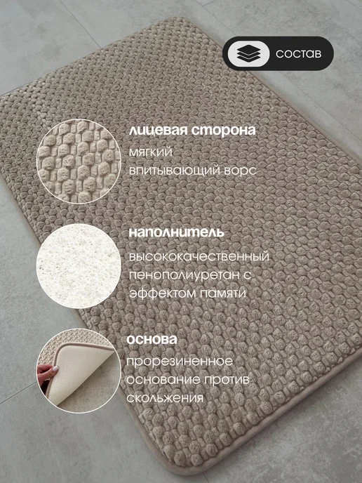 Scopa Home Коврик для ванной и туалета мягкий плюшевый 60х120 см, 60x120 см, фото 5