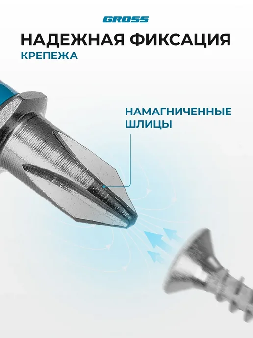GROSS Бита для шуруповерта магнитная PH1х25мм, S2, 10 штук, 113209, 1x25 мм, фото 3