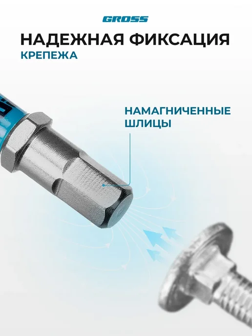 GROSS Бита для шуруповерта магнитная HEX 5х50мм, S2, 10 шт, 114064, 5x50 мм, 10 шт, фото 3