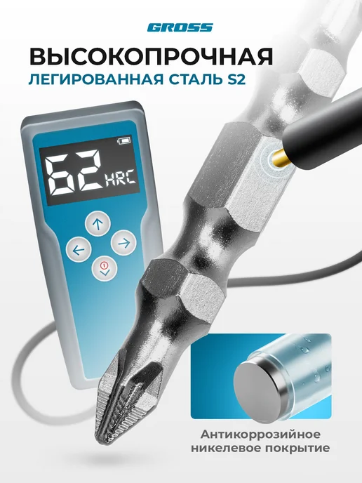 GROSS Бита для шуруповерта магнитная PZ2-PZ1х45мм, 10 шт, 112010, 1x45 мм, 10 шт, фото 2