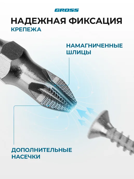 GROSS Бита для шуруповерта магнитная PZ2-PZ1х45мм, 10 шт, 112010, 1x45 мм, 10 шт, фото 3