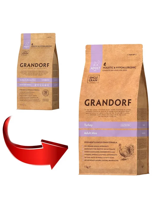 Сухой корм Grandorf' Грандорф для собак, взрослые, мелкие, индейка, 1 кг, фото 3