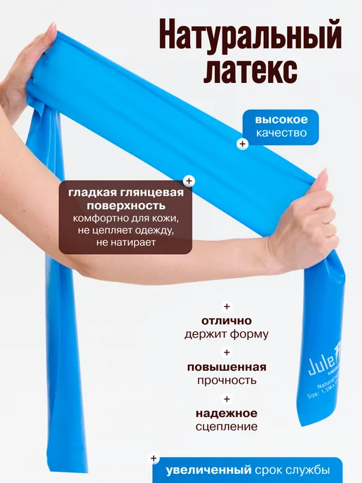 JuleFit Эластичная лента для йоги, пилатеса и растяжки 200 см, голубой, фото 2
