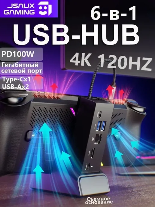 JSAUX Док-станция 6 в 1 для ROG Ally X, Steam Deck модульная, черный, фото 5