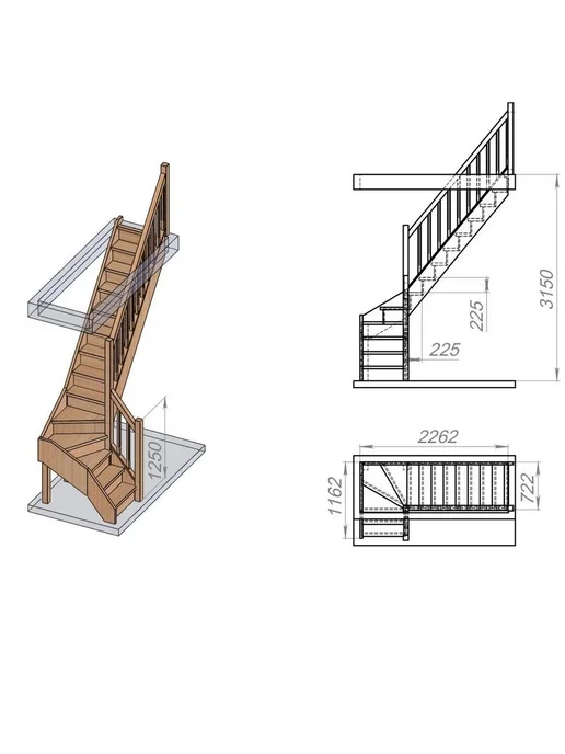 StairShop Лестница деревянная межэтажная проем 770х2270 мм (правая), 770x2270 мм, фото 3