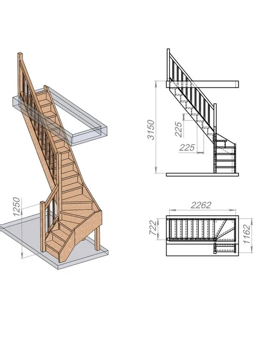 StairShop Лестница деревянная межэтажная проем 770х2270 мм (левая), 770x2270 мм, фото 3