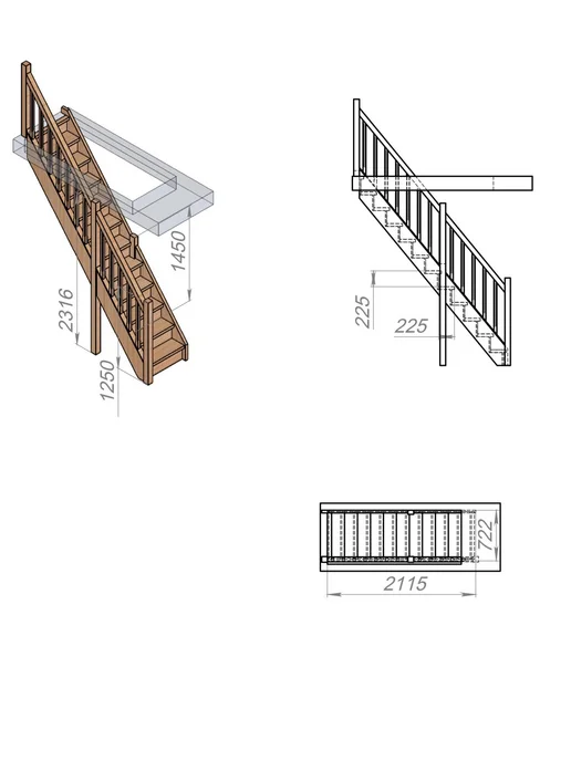 StairShop Лестница деревянная межэтажная проем 770х1910 мм (левая), 770x1910 мм, фото 3