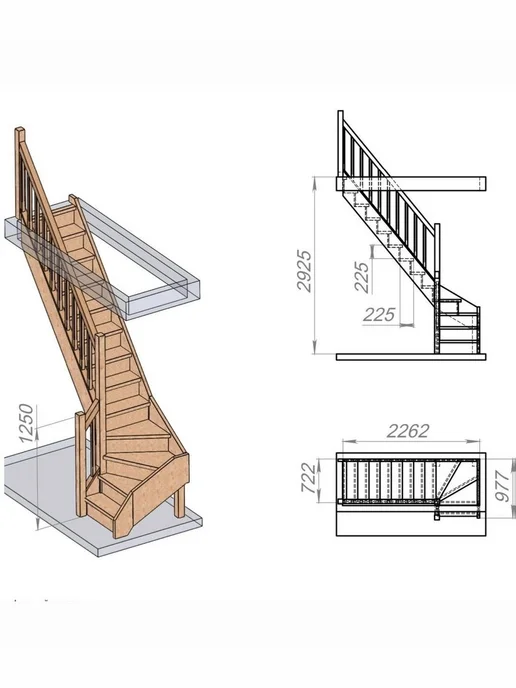 StairShop Лестница деревянная межэтажная проем 770х2270 мм (левая), 770x2270 мм, фото 3