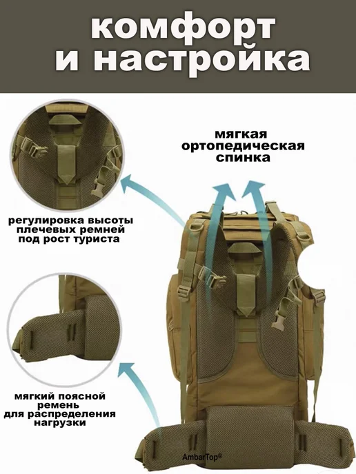 Amoeiforia рюкзак туристический тактический 100 - 120 литров в поход, зеленый, фото 4