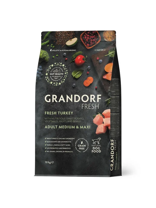 Сухой корм Grandorf' Бата… для собак, крупные, средние, индейка, 10 кг