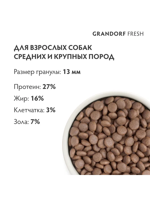 Сухой корм Grandorf' Бата… для собак, крупные, средние, индейка, 10 кг, фото 3