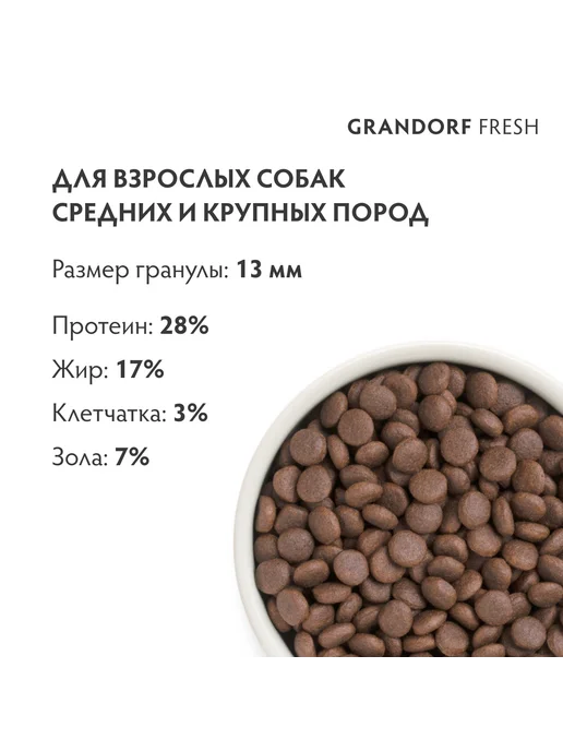 Сухой корм Grandorf' Бататом… для собак, крупные, средние, утка, 10 кг, фото 3
