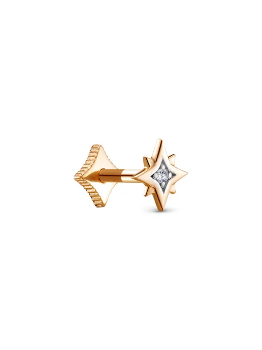 Vesna jewelry Лабрет пирсинг с плоским замком в ухо золото 585 фианит, золотой, фото 4