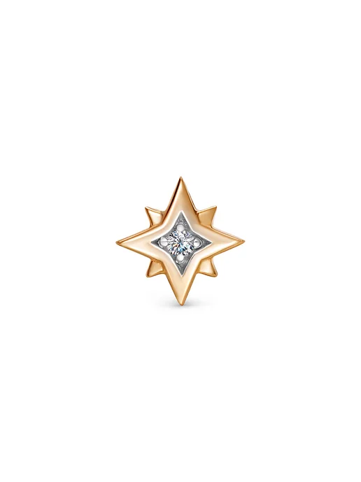 Vesna jewelry Лабрет пирсинг с плоским замком в ухо золото 585 фианит, золотой, фото 6