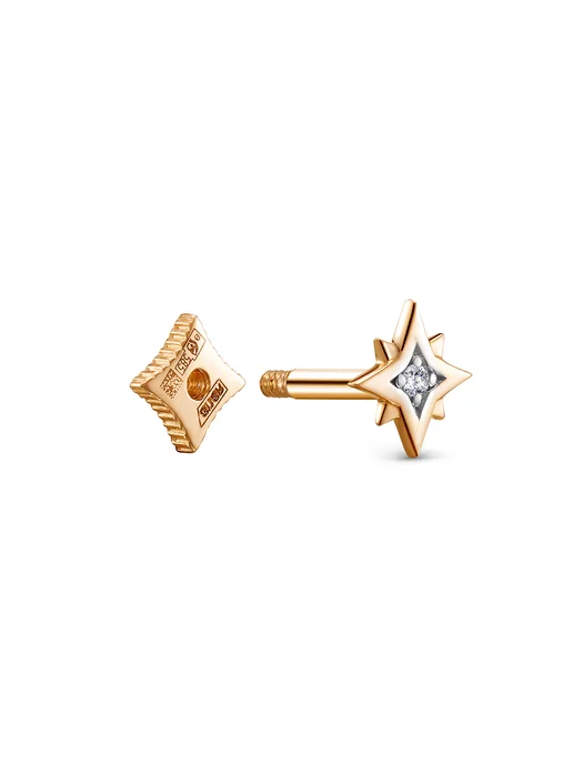 Vesna jewelry Лабрет пирсинг с плоским замком в ухо золото 585 фианит, золотой, фото 8