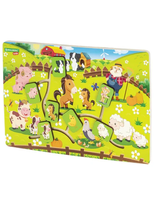 BRAUBERG KIDS Игра-лабиринт деревянная развивающая "Животные в деревне", вариант, фото 3