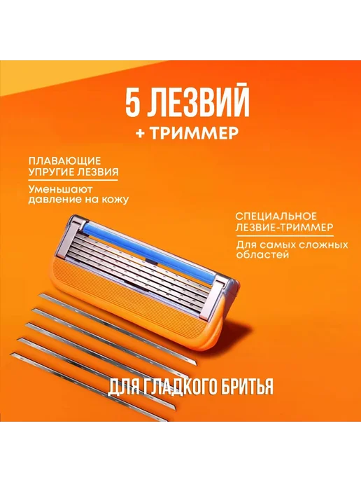 Сменные картриджи для бритвы 8 шт FUSION 5 (оранжевый), 8 шт, фото 3