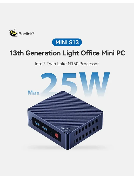 Beelink Мини компьютер MINI S13 intel N150, 12ГБ+500 ГБ, 16 ГБ, 500 ГБ, фото 2