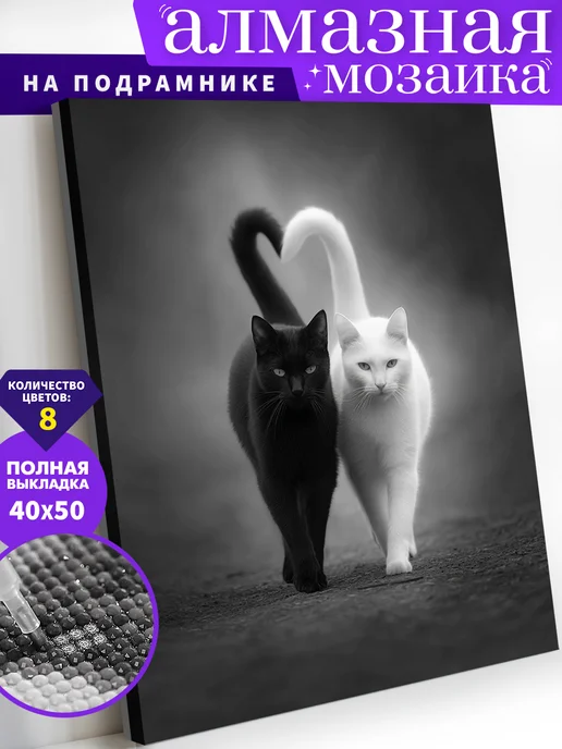 Art on Canvas Кошачий контраст Алмазная мозаика на подрамнике 40х50 см, 40x50 см